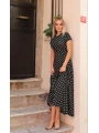 Kadın Kısa Kollu Bisiklet Yaka Puantiyeli Maksi örme Krep Elbise