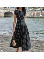 Kadın Kısa Kollu Bisiklet Yaka Puantiyeli Maksi örme Krep Elbise