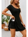 Kadın Kısa Kollu Kare Yaka Short Detaylı Cepli Dalgıç Elbise
