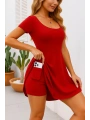Kadın Kısa Kollu Kare Yaka Short Detaylı Cepli Dalgıç Elbise