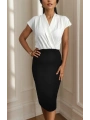 Kadın Kısa Kollu Kruvaze Yaka Krep Elbise (Kemersiz)
