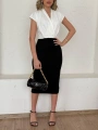 Kadın Kısa Kollu Kruvaze Yaka Krep Elbise (Kemersiz)