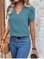 Kadın Kısa Kollu Lazer V Yakalı Ithal Krep Bluz