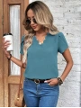 Kadın Kısa Kollu Lazer V Yakalı Ithal Krep Bluz