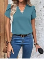 Kadın Kısa Kollu Lazer V Yakalı Ithal Krep Bluz
