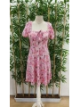 Kadın Kısa Kollu Mini çiçek Baskılı Bağcık Detay Süprem Midi Boy Elbise