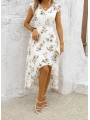 Kadın Kısa Kollu V Yakalı çiçek Desenli önü Kısa Arkası Uzun Pegasus Elbise