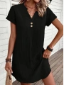 Kadın Kısa Kollu V Yakalı Düğmeli Müslim Kısa Elbise