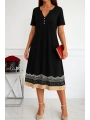 Kadın Kısa Kollu V Yakalı Etek Ucu Desenli Viskon Elbise