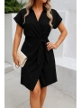 Kadın Kısa Kollu Yakalı Yandan Bağlamalı Dokuma Elbise