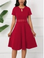 Kadın Kısa Kollu Yuvarlak Yaka Damla Detaylı Janjan Elbise