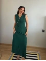 Kadın Kruvaze Yaka Düğme Detay Maxi Boy Elbise