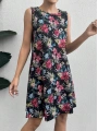 Kadın Renkli çiçek Baskılı Süprem Elbise