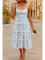 Kadın Sıfır Kol Askılı Dekolteli Yırtmaç Detay çiçek Baskılı Süprem Midi Elbise