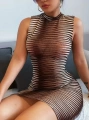 Kadın Sıfır Kol Desenli Mini Bodycon Dalgıç Elbise