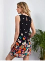Kadın Sıfır Kollu Bisiklet Yaka çiçek Desenli Süprem Mini Elbise