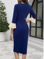 Kadın Truvakar Kollu Fiyonk Yakalı Midi Ithal Krep Elbise