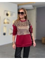 Kadın üç Iplik şardonlu Kumaş Leopar Desenli Bluz