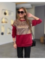 Kadın üç Iplik şardonlu Kumaş Leopar Desenli Bluz