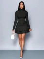 Kadın Uzun Kollu Balıkçı Yaka Mini Fırfırlı Sandy Elbise