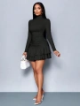 Kadın Uzun Kollu Balıkçı Yaka Mini Fırfırlı Sandy Elbise
