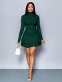 Kadın Uzun Kollu Balıkçı Yaka Mini Fırfırlı Sandy Elbise