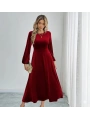Kadın Uzun Kollu Bisiklet Yaka Midi Kadife Elbise