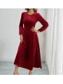 Kadın Uzun Kollu Bisiklet Yaka Midi Kadife Elbise