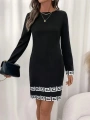 Kadın Uzun Kollu Bisiklet Yaka Mini Ithal Krep Elbise