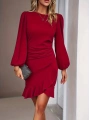 Kadın Uzun Kollu Bisiklet Yaka önden Volanlı Ithal Krep Elbise