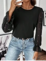 Kadın Uzun Kollu Bisiklet Yaka Tül Detaylı Incili Ithal Krep Bluz