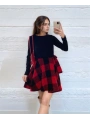 Kadın Uzun Kollu Bisiklet Yaka üst Viskon Alt Ekose Kısa Elbise
