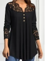 Kadın Uzun Kollu Dantel Detaylı Düğmeli Viskon Bluz