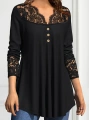 Kadın Uzun Kollu Dantel Detaylı Düğmeli Viskon Bluz