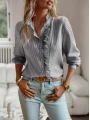 Kadın Uzun Kollu Fırfır Yakalı önden Düğmeli çizgili Burgu Gömlek
