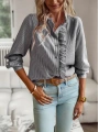Kadın Uzun Kollu Fırfır Yakalı önden Düğmeli çizgili Burgu Gömlek