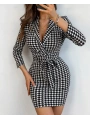 Kadın Uzun Kollu Kruvaze Yaka Bağlamalı Kemer Dalgıç Mini Boy Elbise