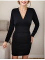 Kadın Uzun Kollu Kruvaze Yaka Sandy Mini Elbise
