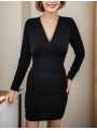 Kadın Uzun Kollu Kruvaze Yaka Sandy Mini Elbise