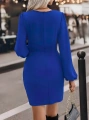 Kadın Uzun Kollu Kruvaze Yaka Yandan Büzgülü Asimetrik Detaylı Ithal Krep Mini Elbise