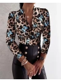 Kadın Uzun Kollu Kruvaze Yakalı Kelebek Desenli şardonlu Dalgıç Bluz