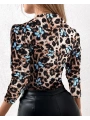 Kadın Uzun Kollu Kruvaze Yakalı Kelebek Desenli şardonlu Dalgıç Bluz