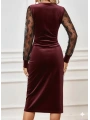 Kadın Uzun Kollu Kruvaze Yakalı Yandan Düğmeli önden çapraz Kesin Detaylı Midi Kadife Elbise