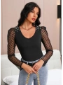 Kadın Uzun Kollu Omuz Inci Kollar Tül Detay Viskon Bluz