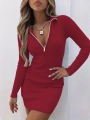 Kadın Uzun Kollu önden Fermuarlı Mini Kaşkorse Elbise