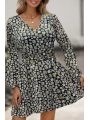 Kadın Uzun Kollu V Yaka çiçek Desenli Helen Kumaş Elbise