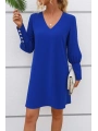 Kadın Uzun Kollu V Yakalı Kısa Ithal Krep Elbise