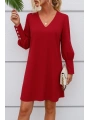 Kadın Uzun Kollu V Yakalı Kısa Ithal Krep Elbise