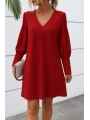 Kadın Uzun Kollu V Yakalı Kısa Ithal Krep Elbise