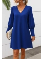 Kadın Uzun Kollu V Yakalı Kısa Ithal Krep Elbise